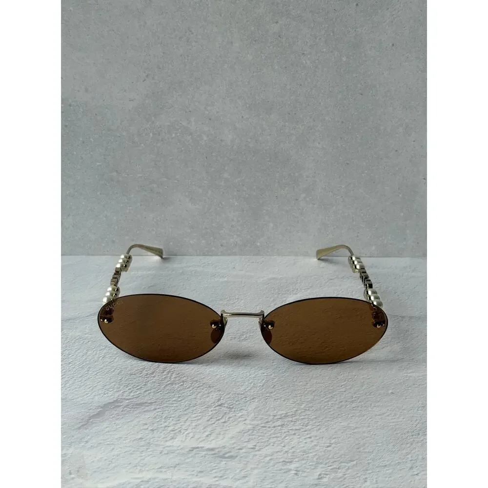 NEW Gucci GG1922S Gold Silver Oval Pearl Sunglasses